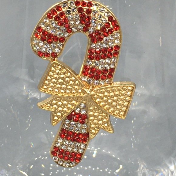 x2 Rhinestone Candy Cane Stemless Wine Glass Set Red Gold Bow Christmas Holidays - Picture 4 of 10